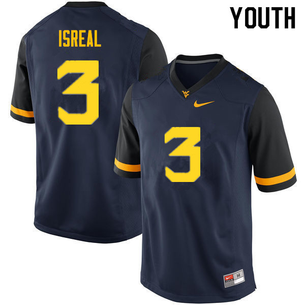 NCAA Youth David Isreal West Virginia Mountaineers Navy #3 Nike Stitched Football College Authentic Jersey FC23X18XY
